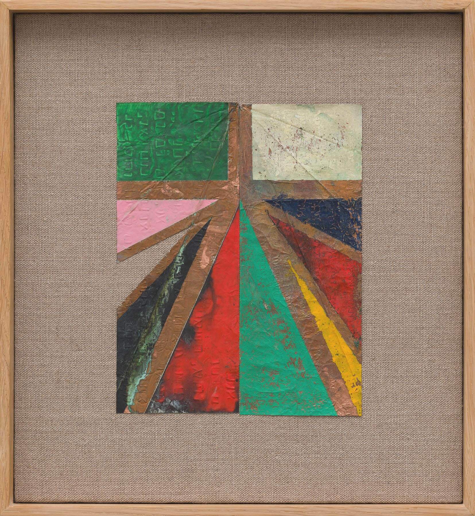 pplane (רוּחַ נֵס נֵס), Copper foil, paint, linen, time in artist's frame, 2020-2024